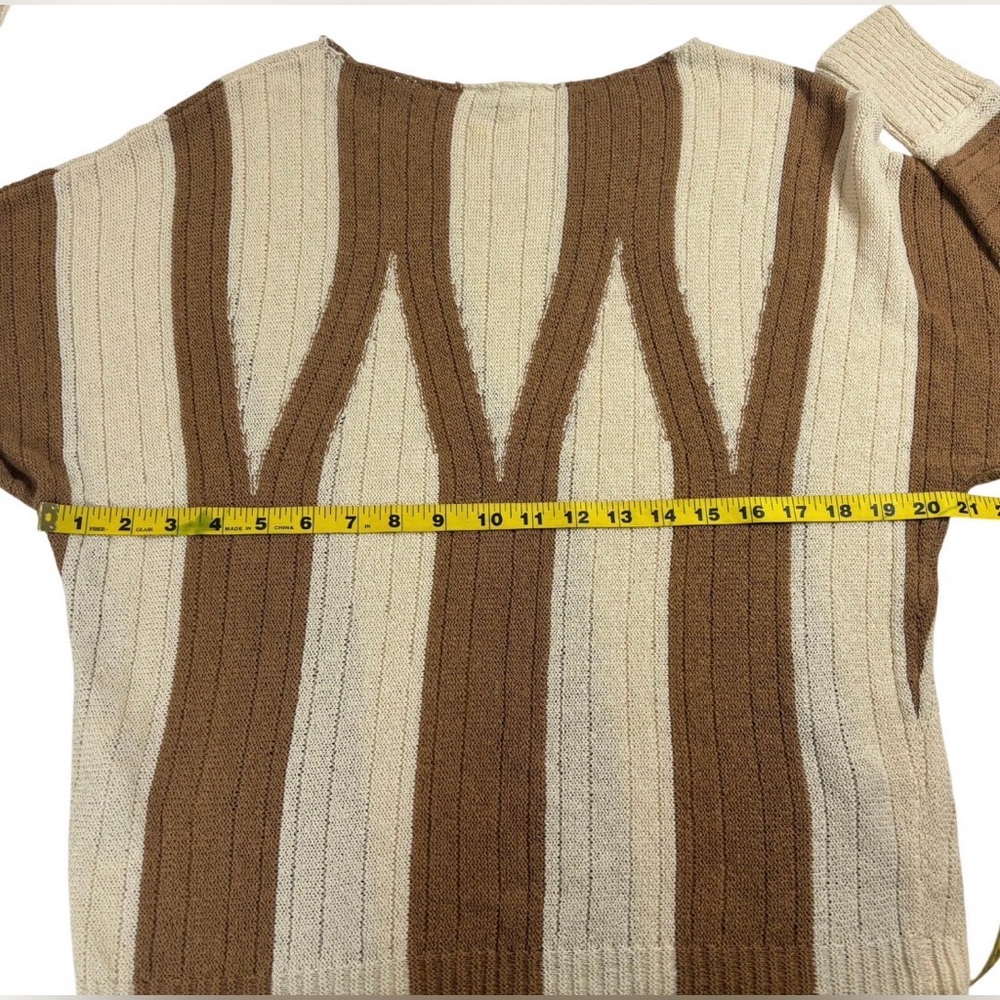 Chico’s Brown & Cream Striped Sweater Dolman Sleeve Oversized Boho Top - Picture 6 of 9